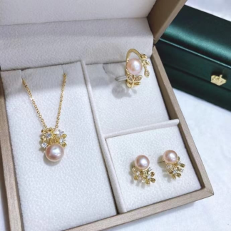 Freshwater pearl jewelry set	,	plated with18k gold	,	Pearl Size :	6-8mm	,	Pearl Necklace Length :	adjustable/40+5cm	(	MJ-2282	)