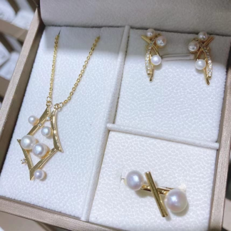 Freshwater pearl jewelry set	,	plated with18k gold	,	Pearl Size :	6-8mm	,	Pearl Necklace Length :	adjustable/40+5cm	(	MJ-2286	)