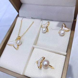 Freshwater pearl jewelry set	,	plated with18k gold	,	Pearl Size :	6-8mm	,	Pearl Necklace Length :	adjustable/40+5cm	(	MJ-2287	)