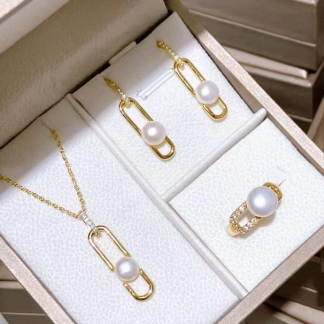 Freshwater pearl jewelry set	,	plated with18k gold	,	Pearl Size :	6-8mm	,	Pearl Necklace Length :	adjustable/40+5cm	(	MJ-2289	)