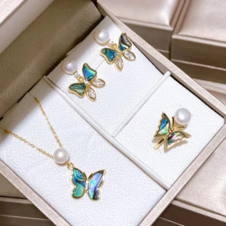 Freshwater pearl jewelry set	,	plated with18k gold	,	Pearl Size :	6-8mm	,	Pearl Necklace Length :	adjustable/40+5cm	(	MJ-2293	)