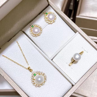 Freshwater pearl jewelry set	,	plated with18k gold	,	Pearl Size :	6-8mm	,	Pearl Necklace Length :	adjustable/40+5cm	(	MJ-2299	)