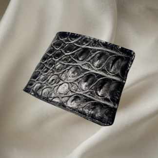 Men’s Short Bifold Wallet, Genuine Crocodile Leather, Compact Foldable Wallet, Indonesia Crocodile Leather Original