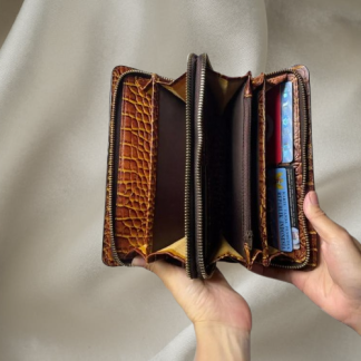 Women’s Leather Wallet – Double Zipper | Genuine Indonesian Crocodile Leather | Card & Cash Wallet